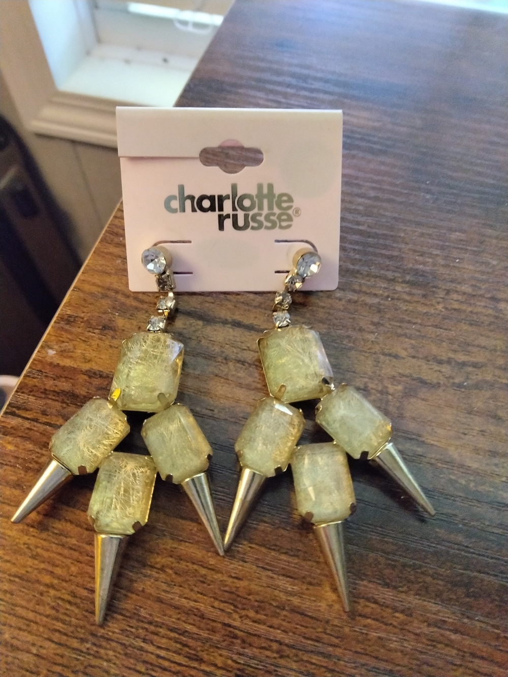 Charlotte Russe Gold-Tone Yellow Crystal Spike Drop Earrings